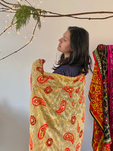 Load image into Gallery viewer, Pale Yellow x Red Large Handmade Sheer Georgette Wrap / Throw - C015