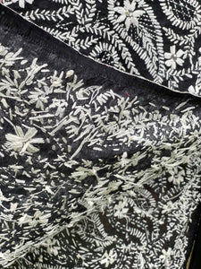Black x White Large Handmade Chanderi Cotton Wrap / Throw - B253