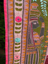 Load image into Gallery viewer, Pastel Pink Madhubani Style Handmade Chanderi Silk Shawl / Throw - B203