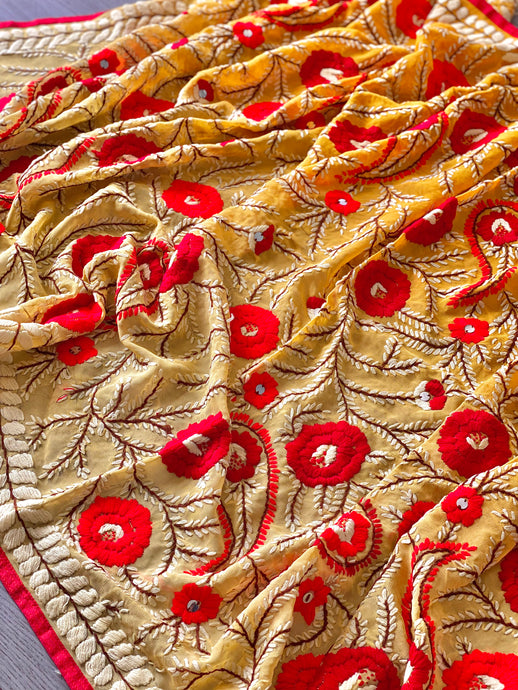 Dual Tone x Yellow Large Handmade Sheer Georgette Wrap / Throw - B097