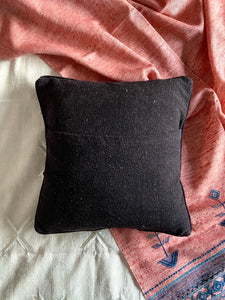 Jat Hand Embroidered Cotton Cushion Cover in Black | by Raziyabai Hasam