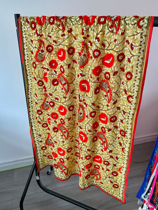 Yellow x Red Large Handmade Sheer Georgette Wrap / Throw - B481