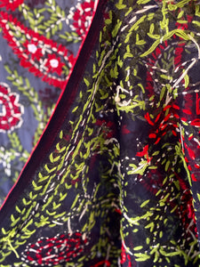 Black x Green Large Handmade Sheer Georgette Wrap / Throw - C010