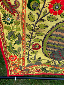 Yellow Madhubani Style Handmade Chanderi Silk Shawl / Throw - B195