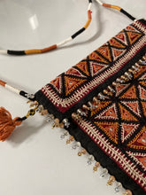 Load image into Gallery viewer, Heritage Art Silk Rabari Handbag Black Organic Cotton Yarn Hand Embroidery with mirrors tassels Glass Beads &amp; Hand Wound Shoulder Strap