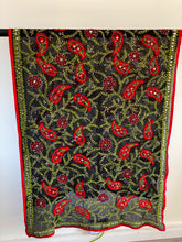 Load image into Gallery viewer, Black x Green Large Handmade Sheer Georgette Wrap / Throw - C010