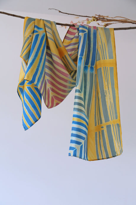 Multi Tone Habotai Silk Scarf Itajime Hand Dyed