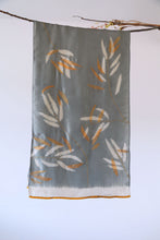 Load image into Gallery viewer, Moonlight Silver &amp; Ochre Habutai Silk Scarf Shibori &amp; Kantha Hand Dyed