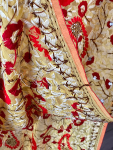 Yellow x Red Large Handmade Sheer Georgette Wrap / Throw - B481