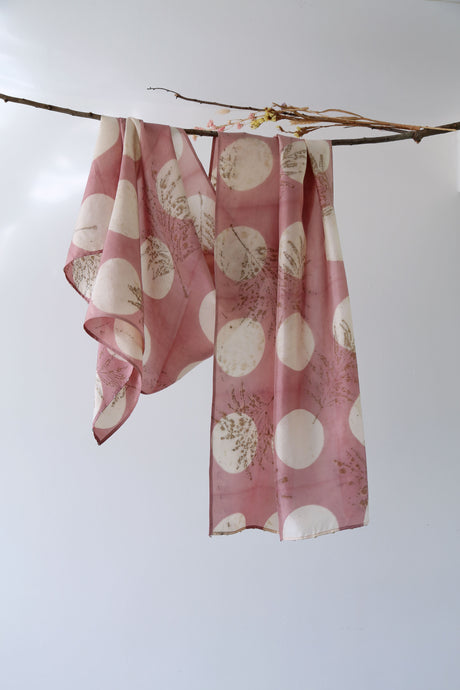 Healing Manjistha Botanical Print Habotai Silk Scarf Itajime Hand Dyed