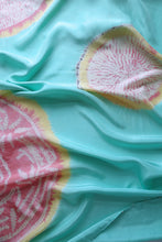 Load image into Gallery viewer, Aqua Bamboo Habotai Silk Scarf Shibori Hand Dyed