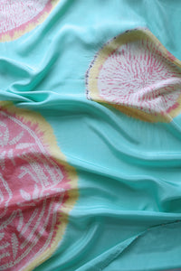 Aqua Bamboo Habotai Silk Scarf Shibori Hand Dyed