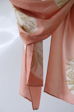 Load image into Gallery viewer, Manjistha Peach Botanical Print Habotai Silk Scarf Itajime Hand Dyed