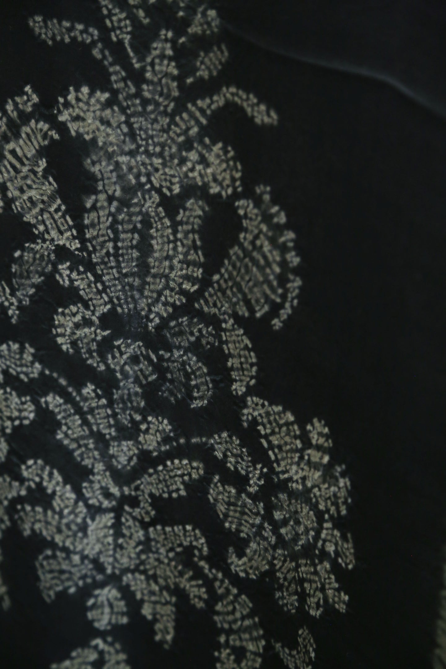 Charcoal Mughal Motif Satin Silk Scarf Shibori Hand Dyed