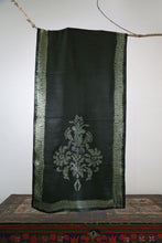 Load image into Gallery viewer, Charcoal Mughal Motif Satin Silk Scarf Shibori Hand Dyed