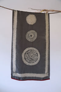 Zen Grey Circles Habotai Silk Scarf Shibori Hand Dyed