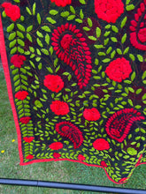 Load image into Gallery viewer, Black x Green Large Handmade Sheer Georgette Wrap / Throw - B100