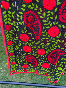 Black x Green Large Handmade Sheer Georgette Wrap / Throw - B100