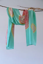 Load image into Gallery viewer, Aqua Bamboo Habotai Silk Scarf Shibori Hand Dyed