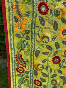 Leaf Green Madhubani Style Handmade Chanderi Cotton Shawl / Throw - B193