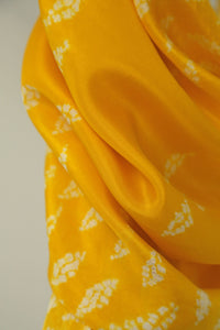Yellow & Ecru Habotai Silk Scarf Shibori Hand Dyed