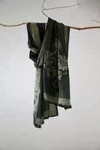 Load image into Gallery viewer, Charcoal Mughal Motif Satin Silk Scarf Shibori Hand Dyed