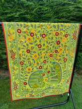 Load image into Gallery viewer, Leaf Green Madhubani Style Handmade Chanderi Cotton Shawl / Throw - B193