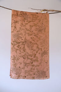 Healing Manjistha Pink Habotai Silk Scarf Eco Print Hand Dyed