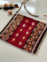 Load image into Gallery viewer, Heritage Art Silk Rabari Handbag Black Organic Cotton Yarn Hand Embroidery with mirrors tassels Glass Beads &amp; Hand Wound Shoulder Strap