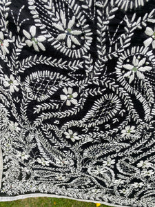 Black x White Large Handmade Chanderi Cotton Wrap / Throw - B253