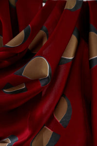 Maroon & Gold Dust Satin Silk Scarf Itajime Hand Dyed