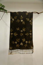 Load image into Gallery viewer, Black Botanical Print Scarf | Indigenous Cotton | Handwoven &amp; Naturally Dyed - 0011C-SY-HT