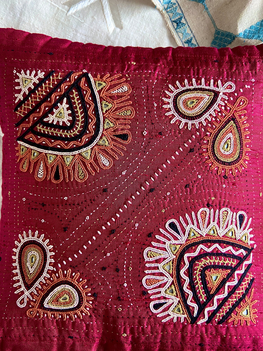 Multicolor - Kala Raksha Rabari Hand Embroidery Cotton Cushion Cover (16 x 16 in) main image 1
