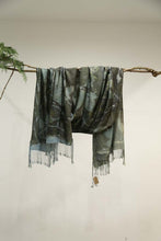 Load image into Gallery viewer, Forest Blue Botanical Print Scarf | Indigenous Cotton | Handwoven &amp; Naturally Dyed - 0013B-SY-HT