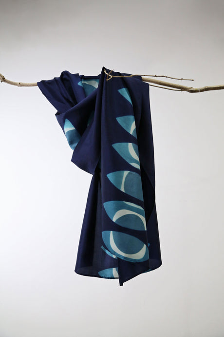 Indigo Eye Habotai Silk Scarf Itajime Hand Dyed